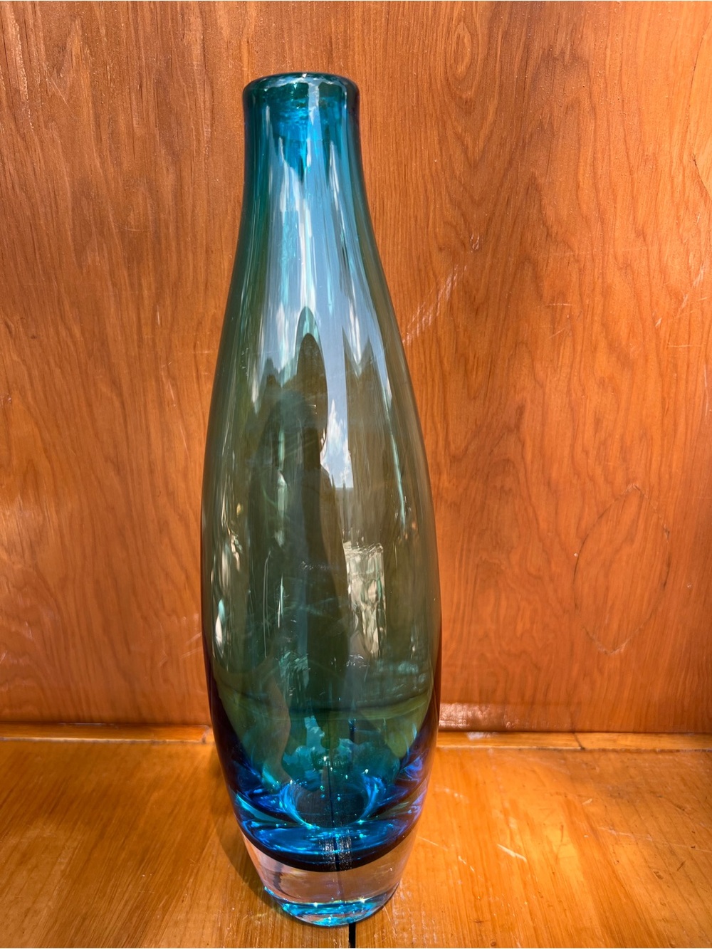 Tall Teal Blue Glass Vase